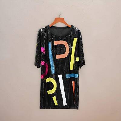 Top Round Heavy Sequin Half Loose Womens Industry T-shirt