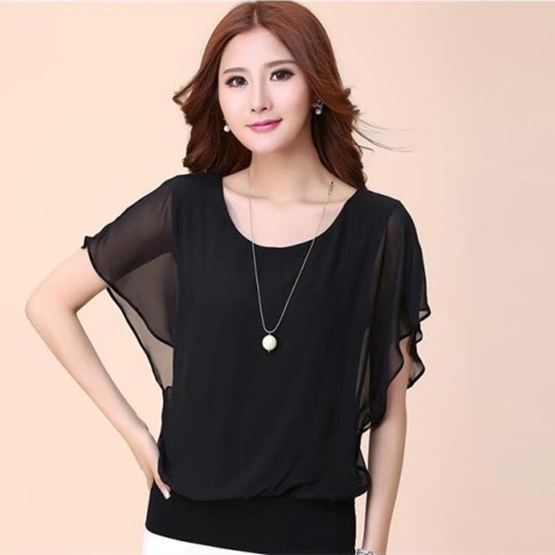 summer chiffon women tops fashion ruffle batwing casual
