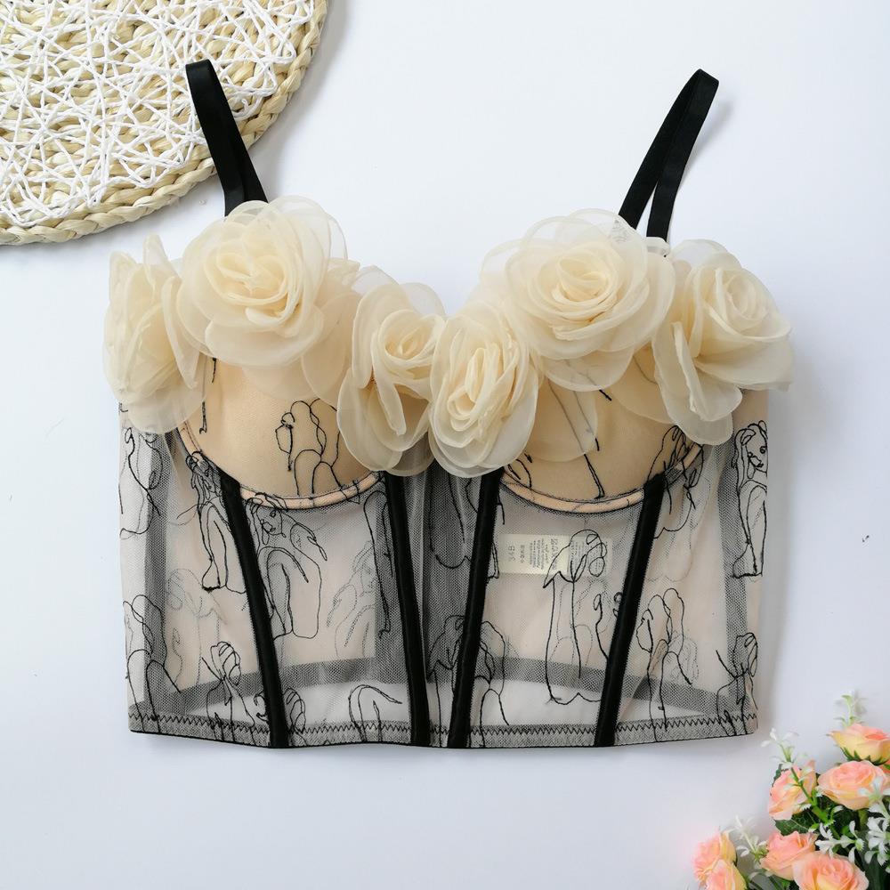 vest girls one-shoulder head top camisole tube flower top