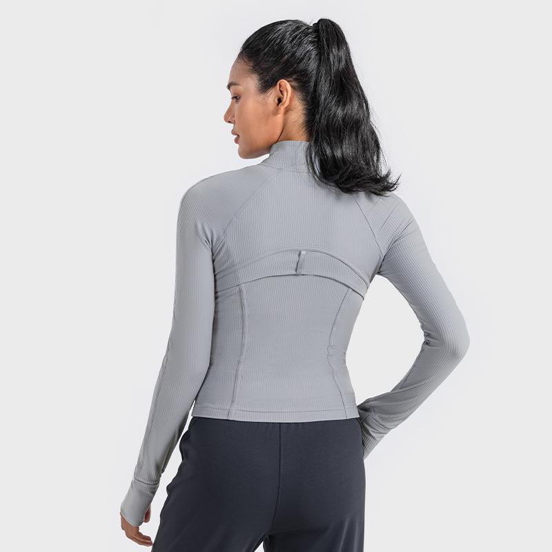 Windproof Thread Fit Zipper Collar Women Jacket Yoga Tight