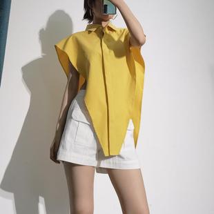 inverted color fashion solid Irregular cut shirt womens