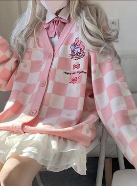 autumnwinter sweater clothing plaid cardigan glutinous