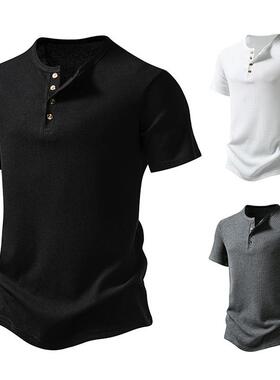 t-shirt t-shirt Mens henley men solid short down button