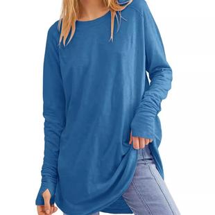 solid layer neck shirts comfy stretch long shirt