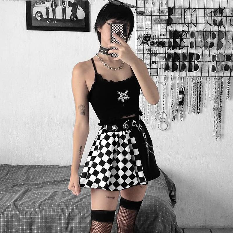 skirt gothic plaid line mini streetwear sexy patchwork girl