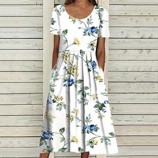 casual womens round neck dress Mid swing waist