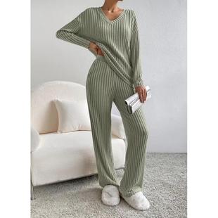 neck loose temperament suit straight pants casual knitted