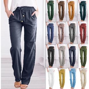 color casual and Womens drawstring loose linen cotton solid