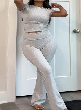 fashion womens  piece lounge sets crop foldover flare pants