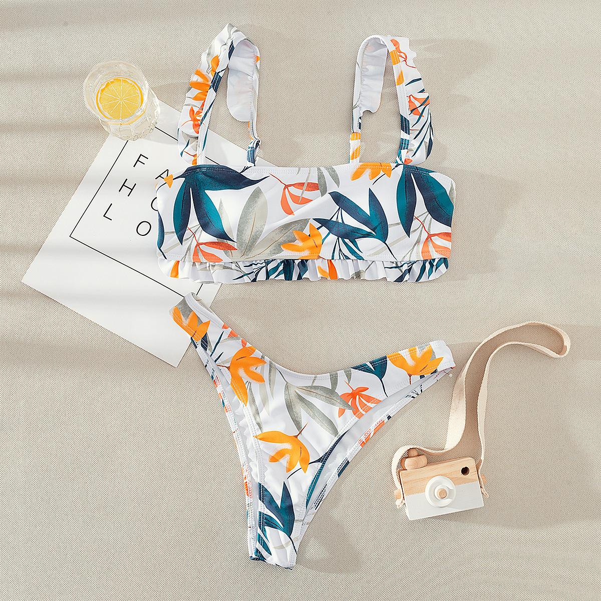 Womens two piece swimsuit sexy bikini ruffled