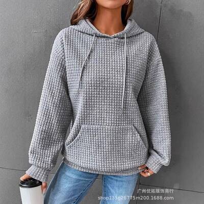 Commuter Loose Pullover Hooded Long Sleeve Waffle