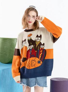 cartoon jacquard sweater pullover women autumn winter