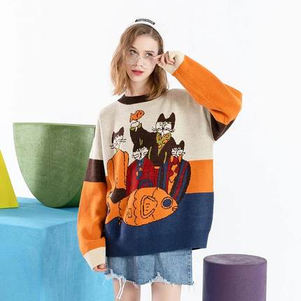 cartoon jacquard sweater pullover women autumn winter