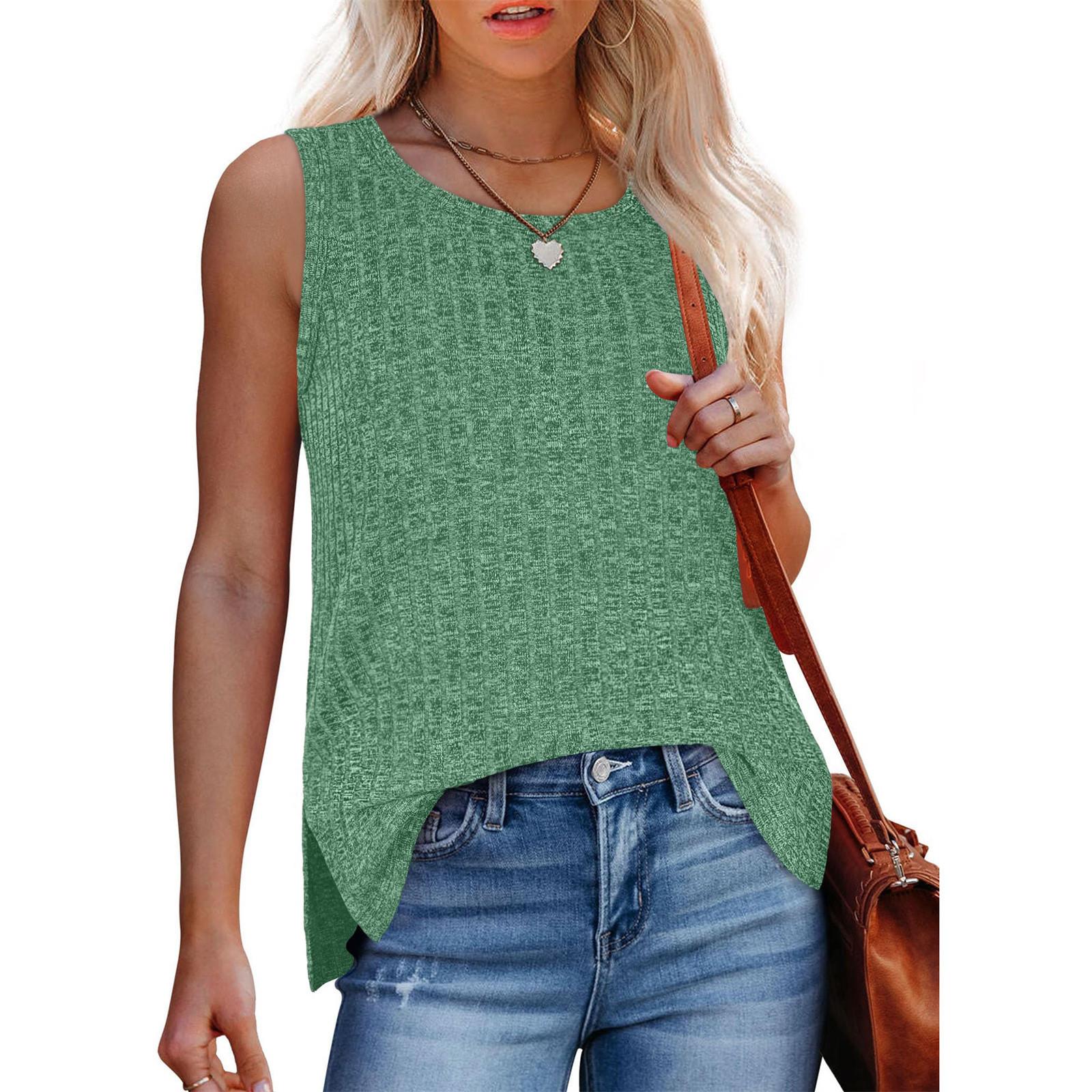 Top Color Solid Sleeveless Casual Vest Neck Round Brushed
