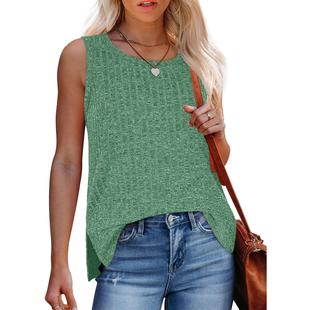 Sleeveless Casual Vest Top Round Solid Neck Brushed Color