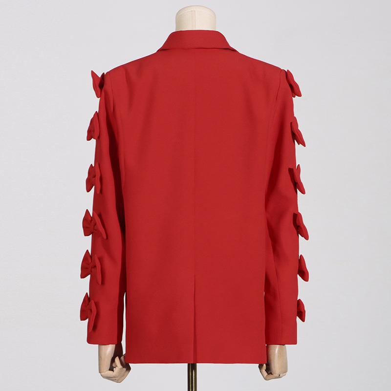 jacket suit womens high-end stitching hollow bow-knot loose