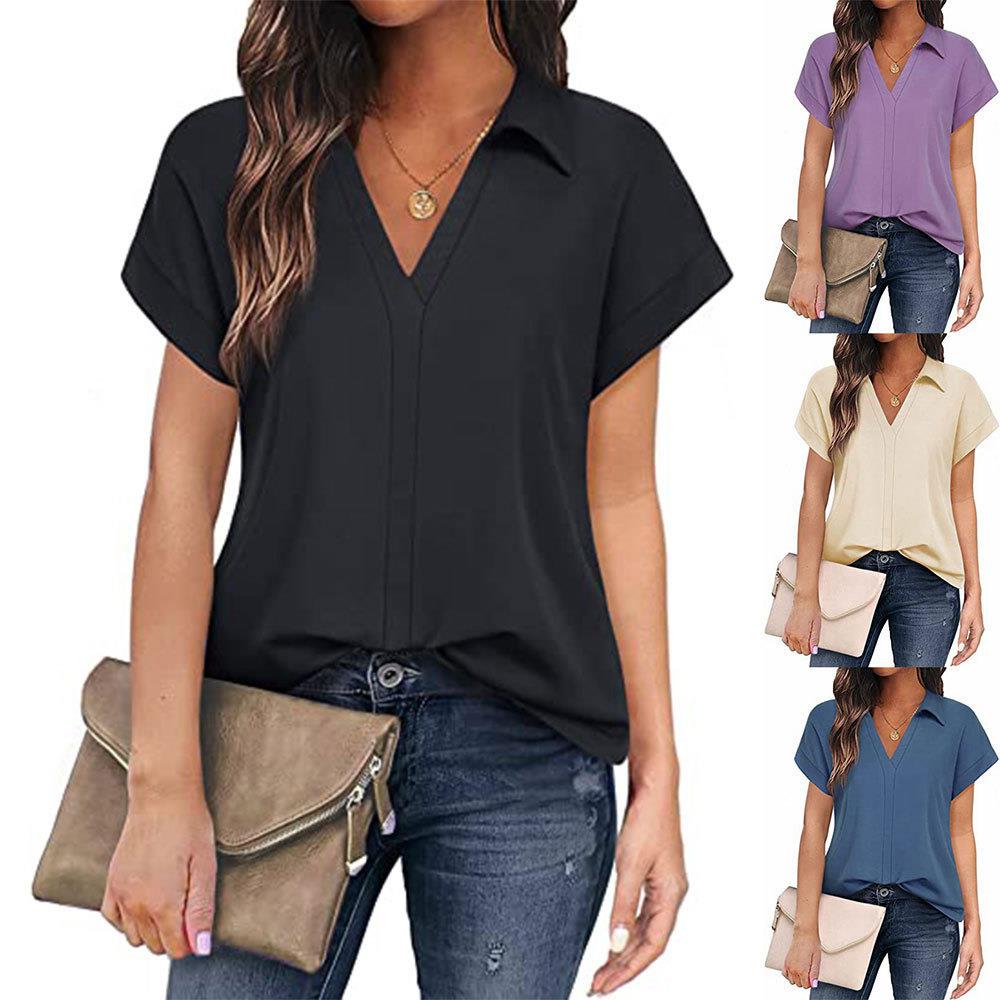 sleeve Solid casual for womens business color short women