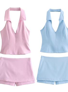 tops Spring styles waist halter shirt womens neck culottes