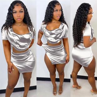gold stamped piece dress two nightclub sexy Women shiny