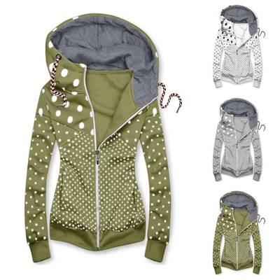 Fleece Sweatshirt Top Fleece Hooded Casual Dot Sweater