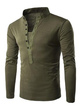 Mens collar long button-down stand casual slim color sleeve