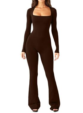 square long-sleeved tummy-control hip-lifting wide-leg