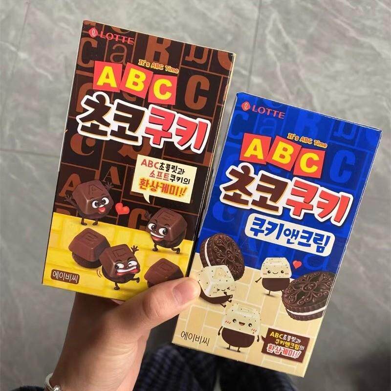 新货韩国进口乐天ABC巧克力味奶油曲奇饼干LOTTE网红小零食字母饼