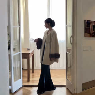 高级感仿水貂毛皮草外套圆领2025新款时尚气质毛毛宽松貂绒大衣女