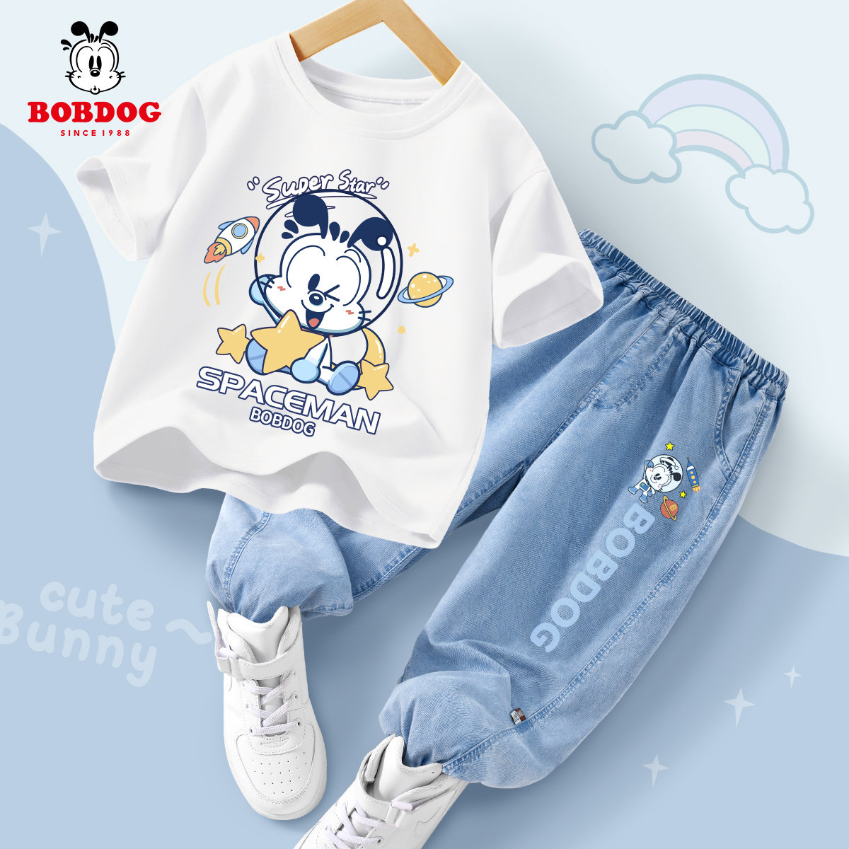 巴布豆男童套装夏季2025新款薄款男孩夏装衣服短袖儿童运动两件套