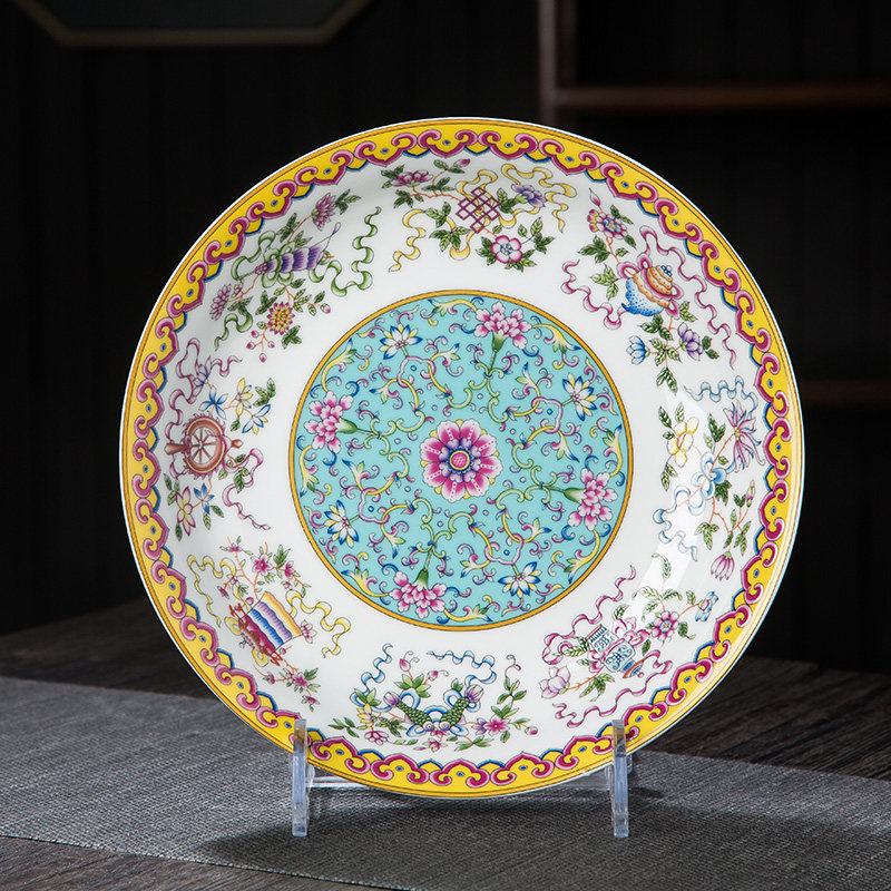 景德镇陶瓷珐琅彩菜盘深盘窝盘饭盘饺子盘中式家用高温瓷创意碟子,餐饮具,盘,淘宝优惠券,粉丝福利购,淘宝优惠卷