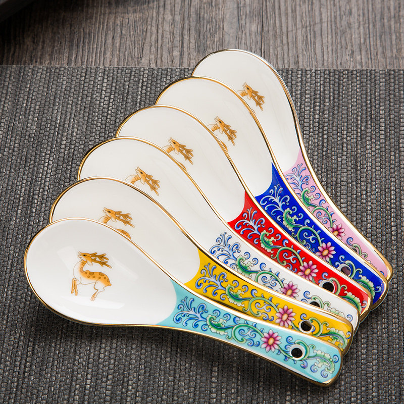 汤匙调羹舀汤盛汤大号汤勺饭勺创意骨瓷金边珐琅彩景德镇陶瓷餐具,餐饮具,叉/勺/筷套装,淘宝优惠券,粉丝福利购,淘宝优惠卷
