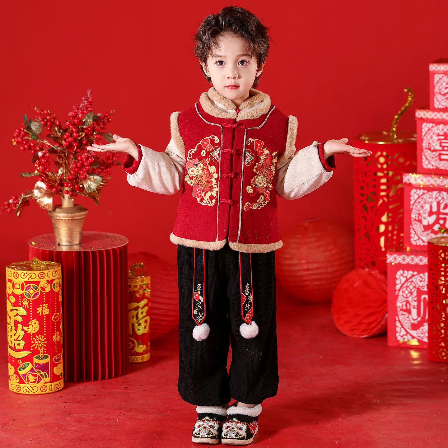 男童汉服冬款拜年服女童加厚唐装中国风儿童红色宝宝周岁礼服抓周,童装/婴儿装/亲子装,唐装,淘宝优惠券,粉丝福利购,淘宝优惠卷