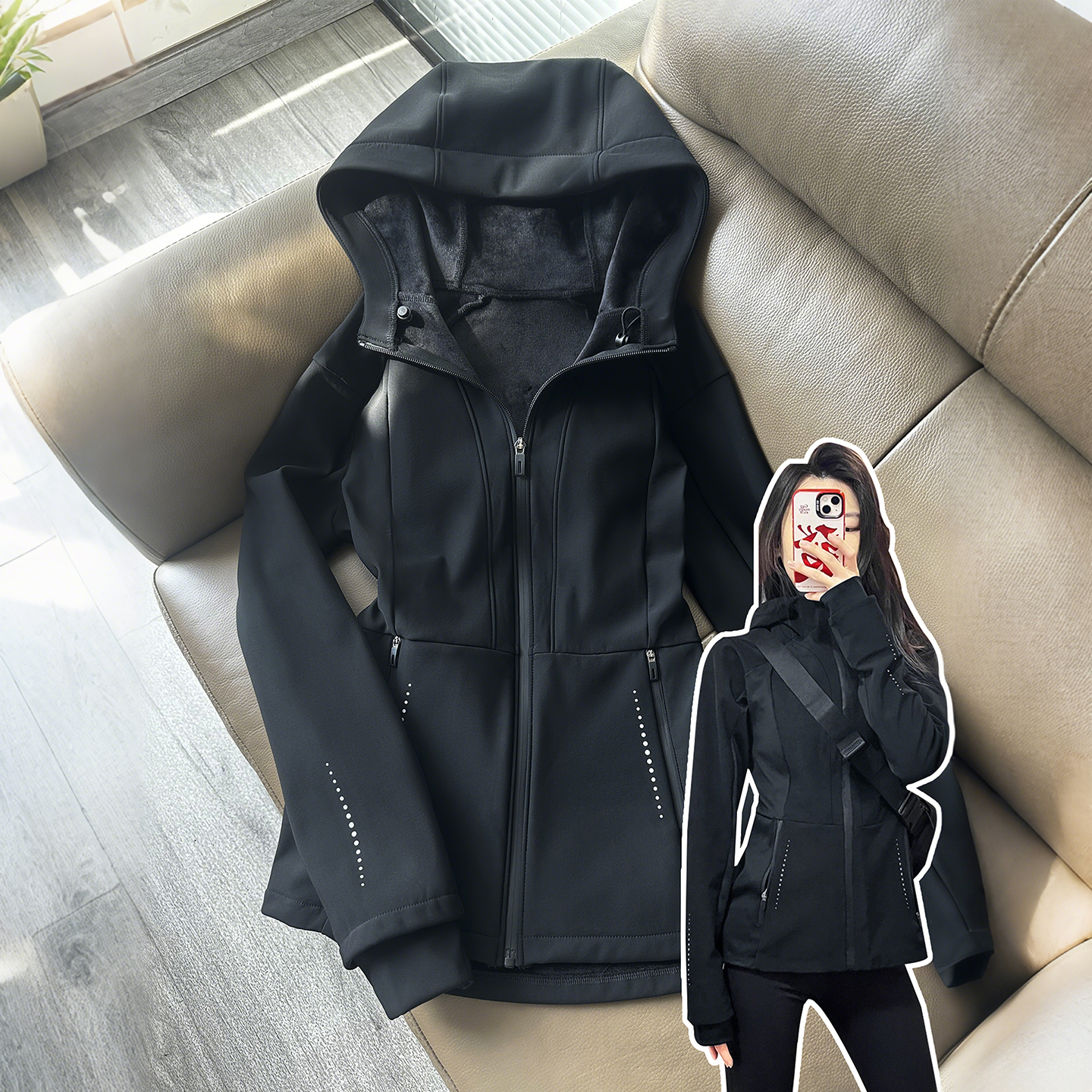 黑色修身软壳冲锋衣外套骑行服女款2025新款小个子收腰早秋冬穿搭