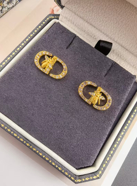 欧美新款蜜蜂吊坠耳钉女时尚个性气质高级感镶钻CD字母耳环耳饰潮