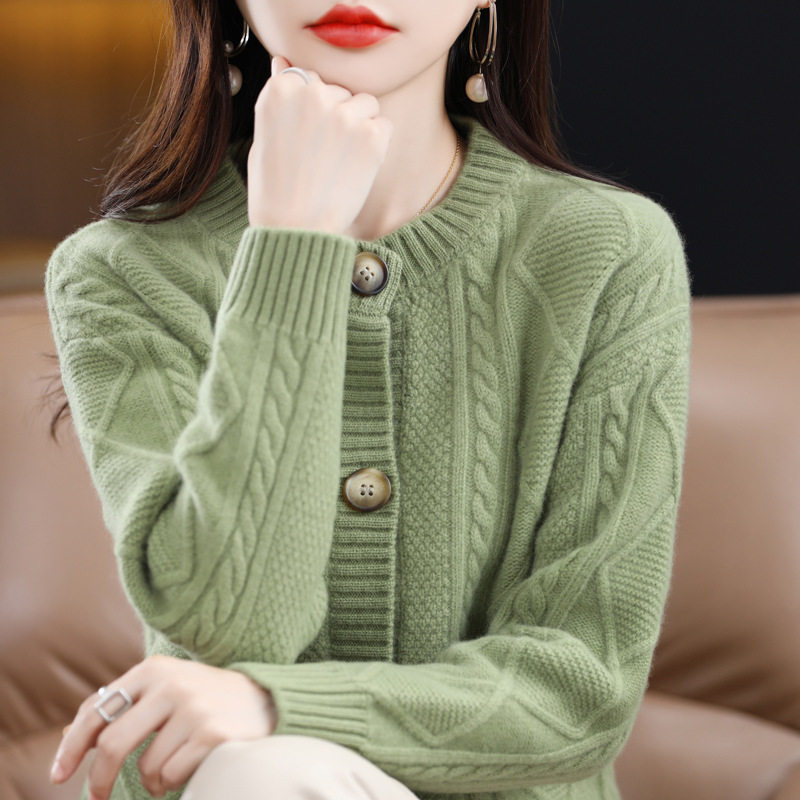 2025新款舒适休闲百搭开衫女宽松圆领毛衣外套显瘦百搭针织女上衣