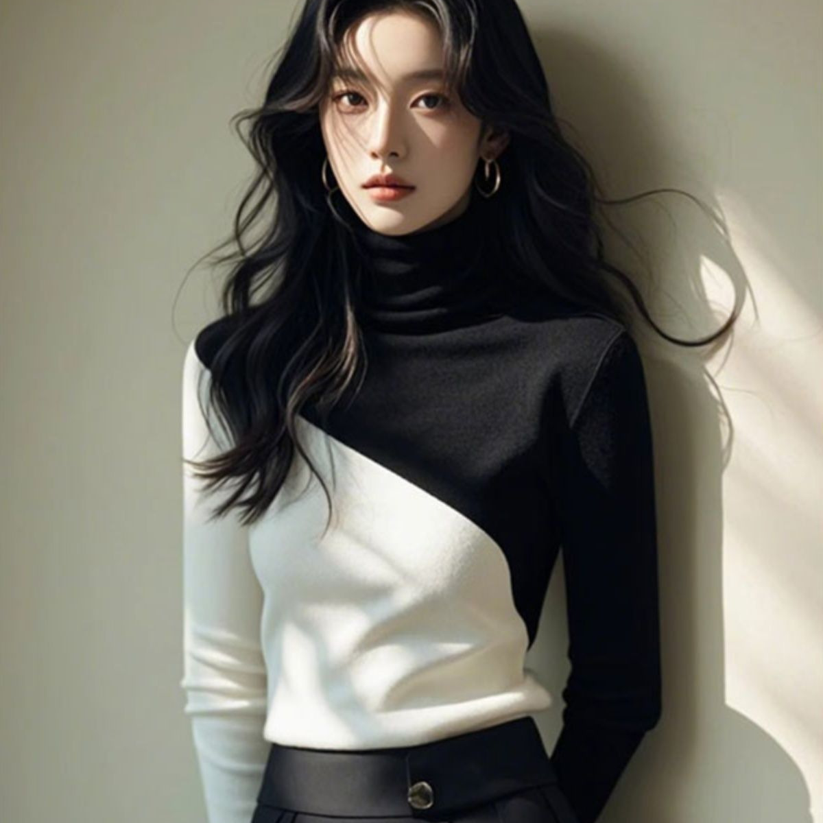 辣妹性感小众针织衫2024秋冬新款洋气设计感毛衣拼色打底衫上衣女