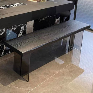 诧寂风黑色实木长条凳亚克力腿长凳家用餐桌长椅入户换鞋凳装饰凳