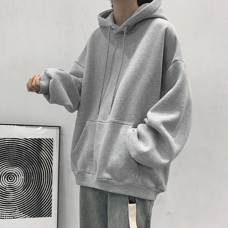 加绒加厚卫衣男ins潮流休闲百搭港风青少年保暖连帽衣服秋冬外套