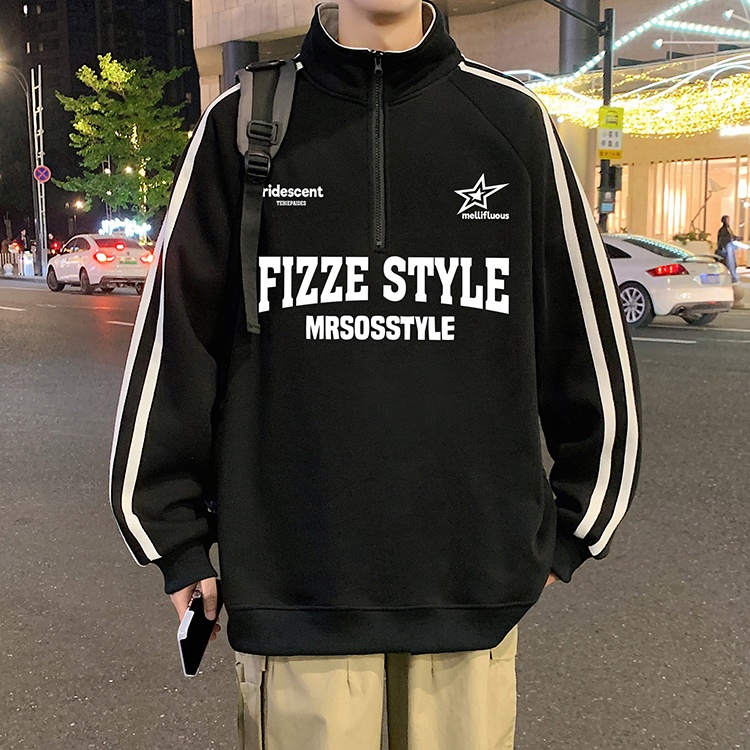 外贸出口原单尾货加绒加厚卫衣男士秋冬季宽松重磅印花上衣服长袖