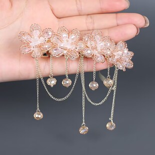 高级感水晶花朵流苏夹子发夹轻奢高档后脑勺横加弹簧夹半扎发发饰