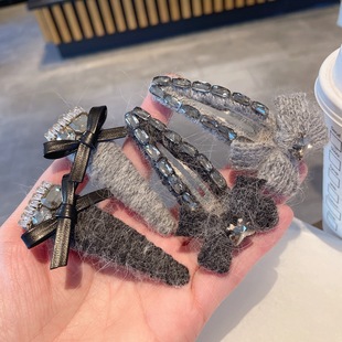 高颜值灰色系毛线掰掰夹bb夹发夹高级感秋冬百搭刘海夹侧边夹发卡