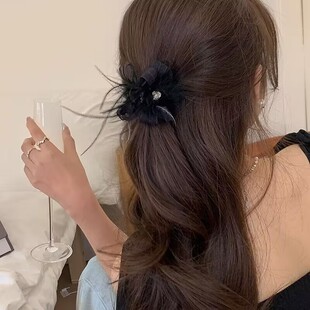 羽毛蝴蝶结抓夹发夹女后脑勺鲨鱼夹高级感发饰头饰夹子发量少黑色