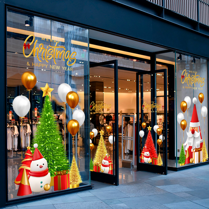圣诞节装饰贴纸圣诞树静电酒店商场服装店布置窗花门贴窗花贴画图片