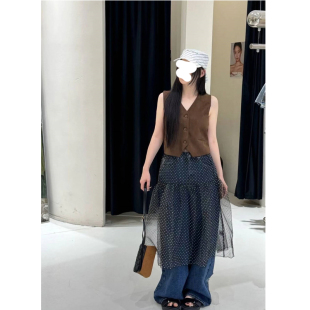 十三行正版2025秋季韩国ins复古波点百搭个性叠穿网纱屁帘半身裙