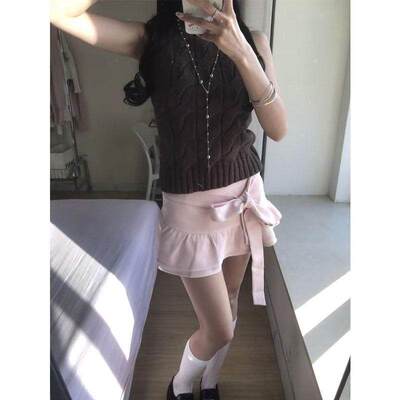 蝴蝶少女粉色甜辣半身裙系带短款