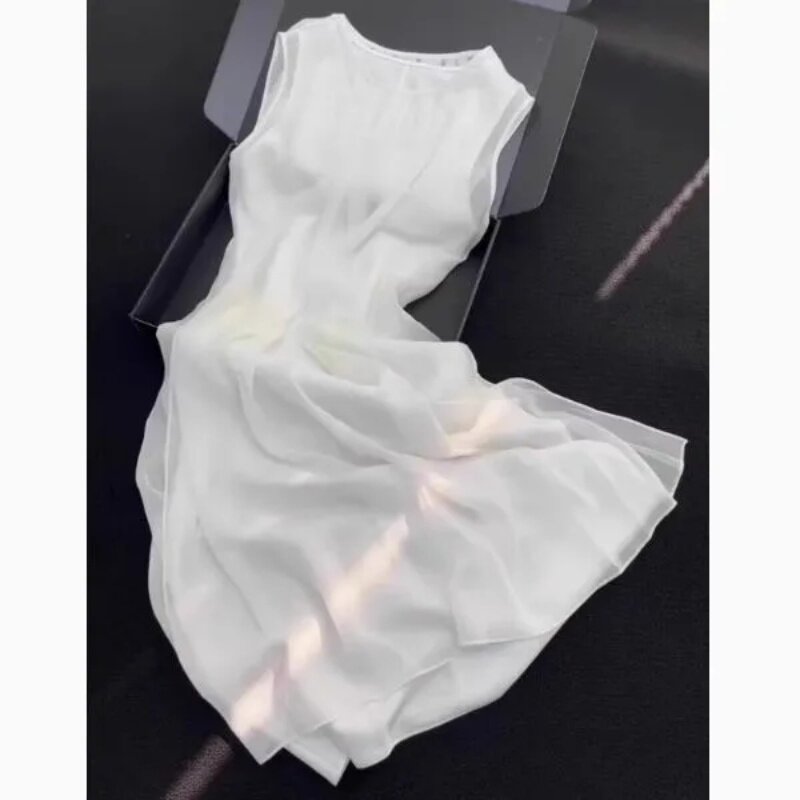 韩系简约风白色无袖连衣裙女夏季