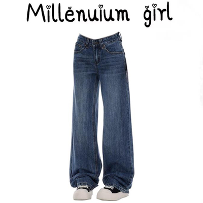 显瘦直筒窄版阔腿裤美式辣妹复古