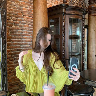 度假风绑带露背法式宽松绿色裙子