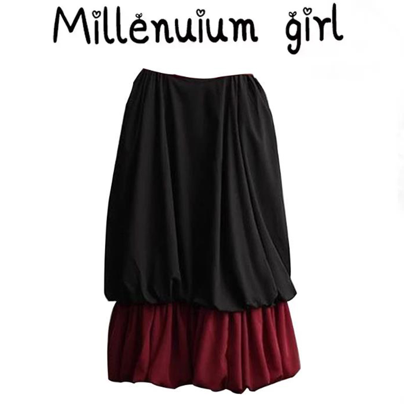 优雅贵气感黑红撞色假两件A字裙