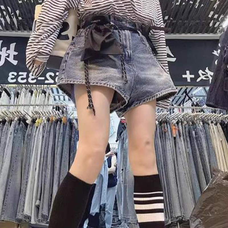 复古高腰牛仔短裤女百搭遮垮显瘦